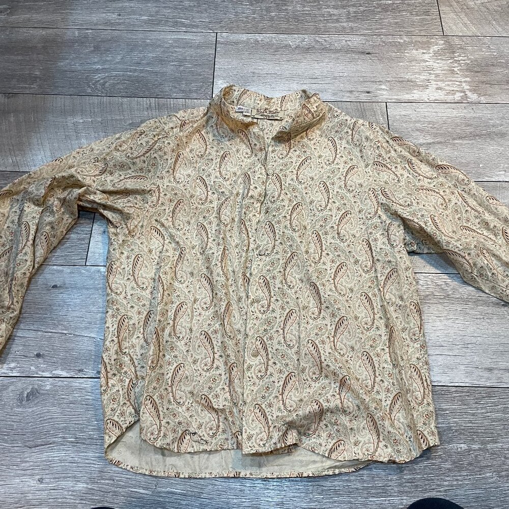 VTG Wah Maker Paisley  Pattern Band Collar Shirt Adult XXL USA